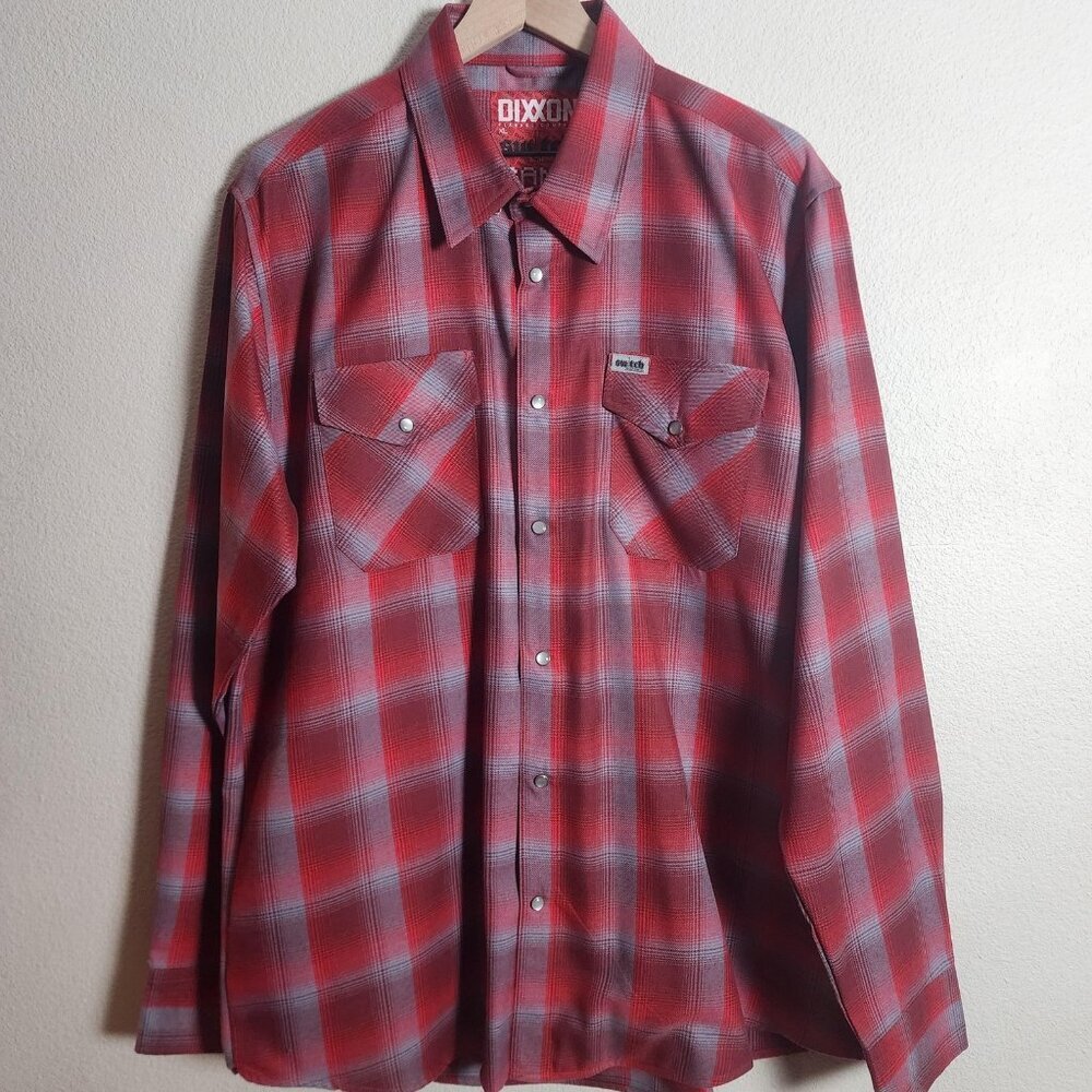 Dixxon Flannel Shirt Mens XL Red Gray Plaid Switch Suspension Game Over Western